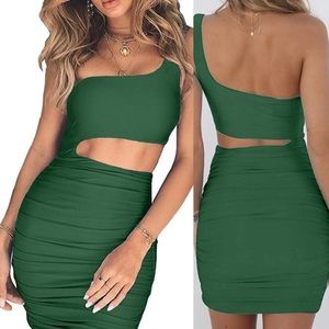 Green Sleeveless Cutout Ruched Bodycon Mini DRESS